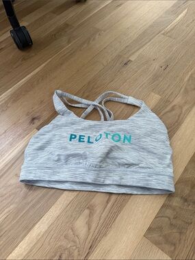Peloton Heather Gray Sports Bra with Teal Logo